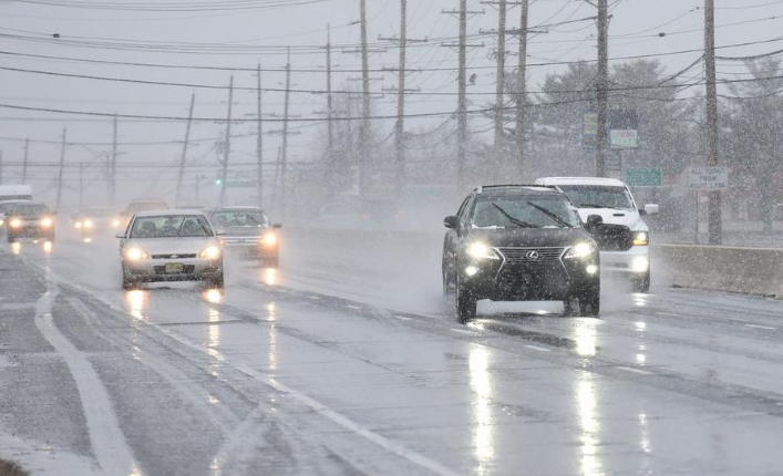 Cars driving on snowy road